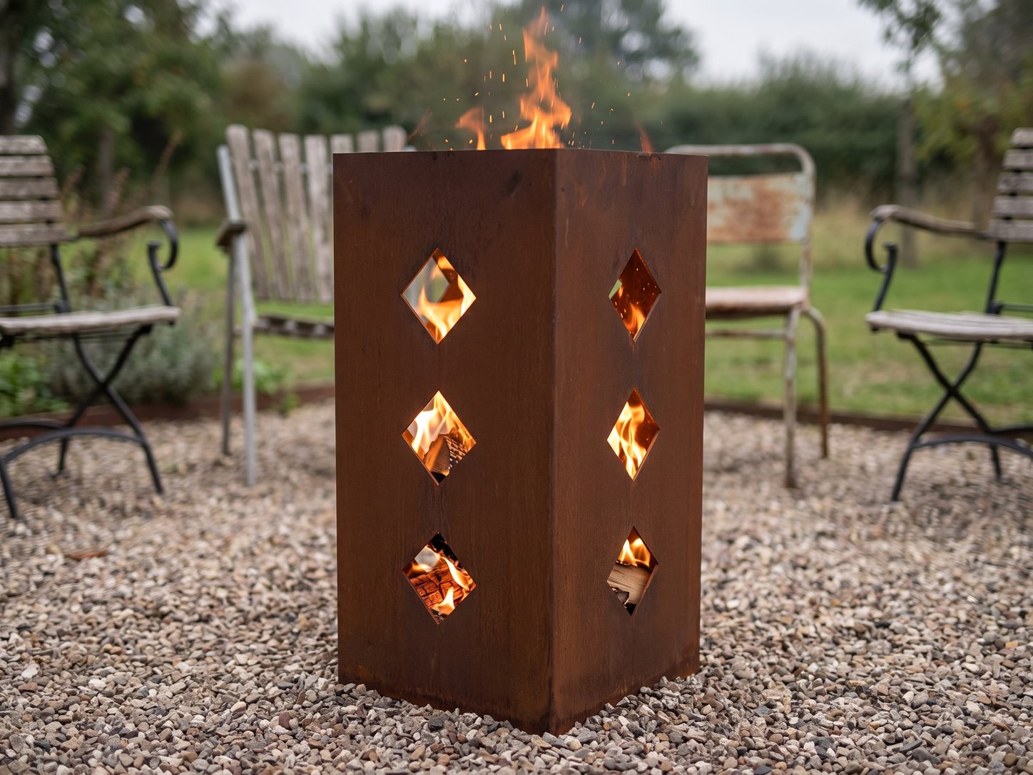 Feuertonne mit ausgelasertem Motiv